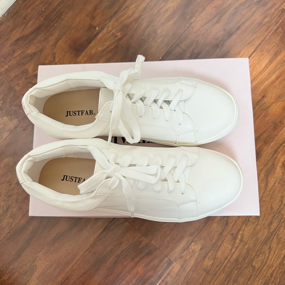 JustFab white sneakers